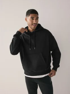 Black Oversized Heavyweight Cotton Rich Jersey Hoodie