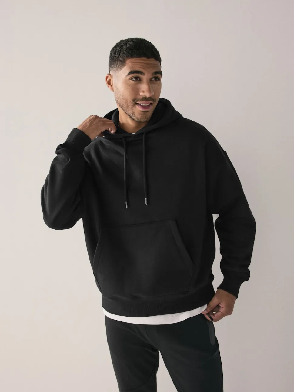 Black Oversized Heavyweight Cotton Rich Jersey Hoodie