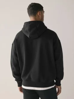 Black Oversized Heavyweight Cotton Rich Jersey Hoodie