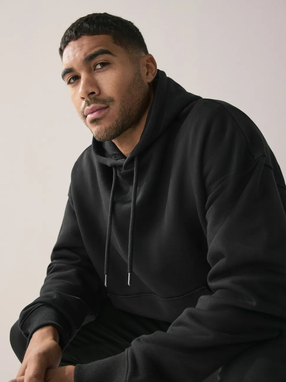Black Oversized Heavyweight Cotton Rich Jersey Hoodie