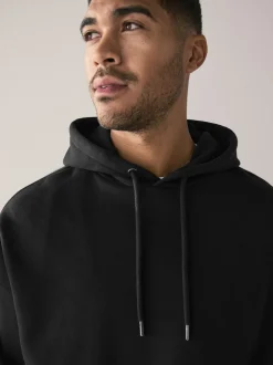 Black Oversized Heavyweight Cotton Rich Jersey Hoodie
