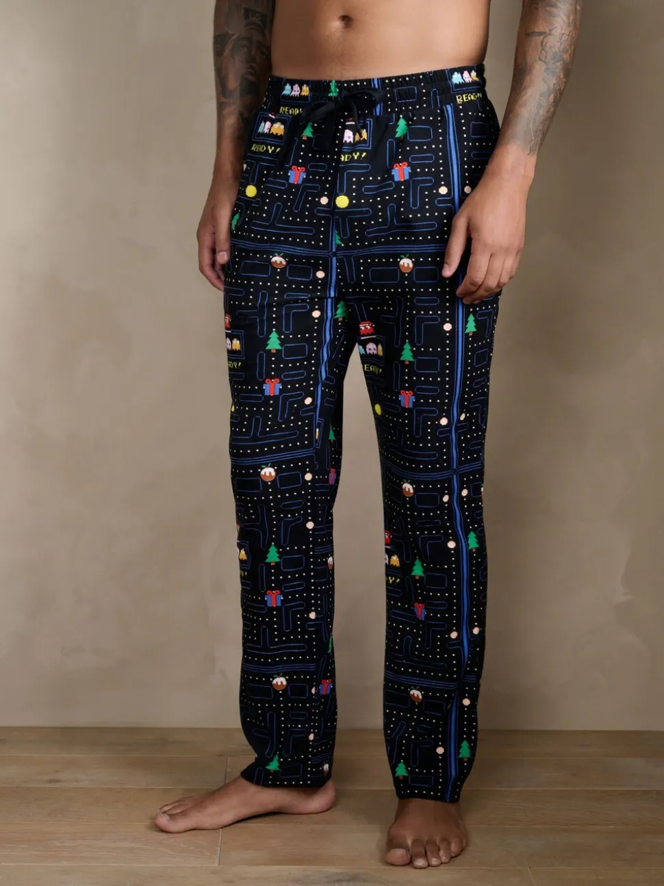 Black Pac-Man Printed Pyjama Bottoms