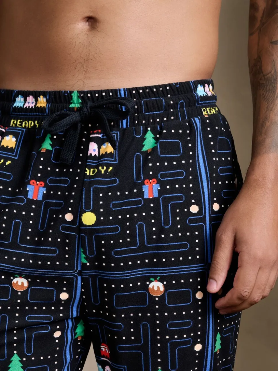 Black Pac-Man Printed Pyjama Bottoms