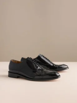 Black Patent Leather Oxford Toe Cap Shoes