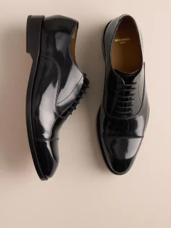 Black Patent Leather Oxford Toe Cap Shoes