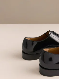 Black Patent Leather Oxford Toe Cap Shoes