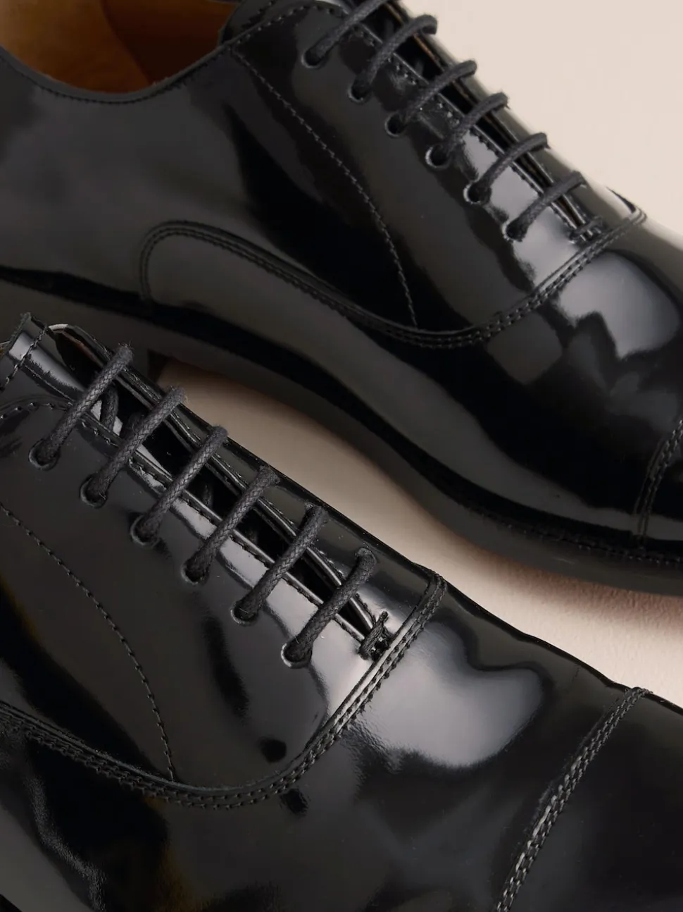 Black Patent Leather Oxford Toe Cap Shoes