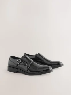 Black Patent Toecap Double Monk Shoes