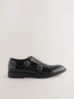 Black Patent Toecap Double Monk Shoes