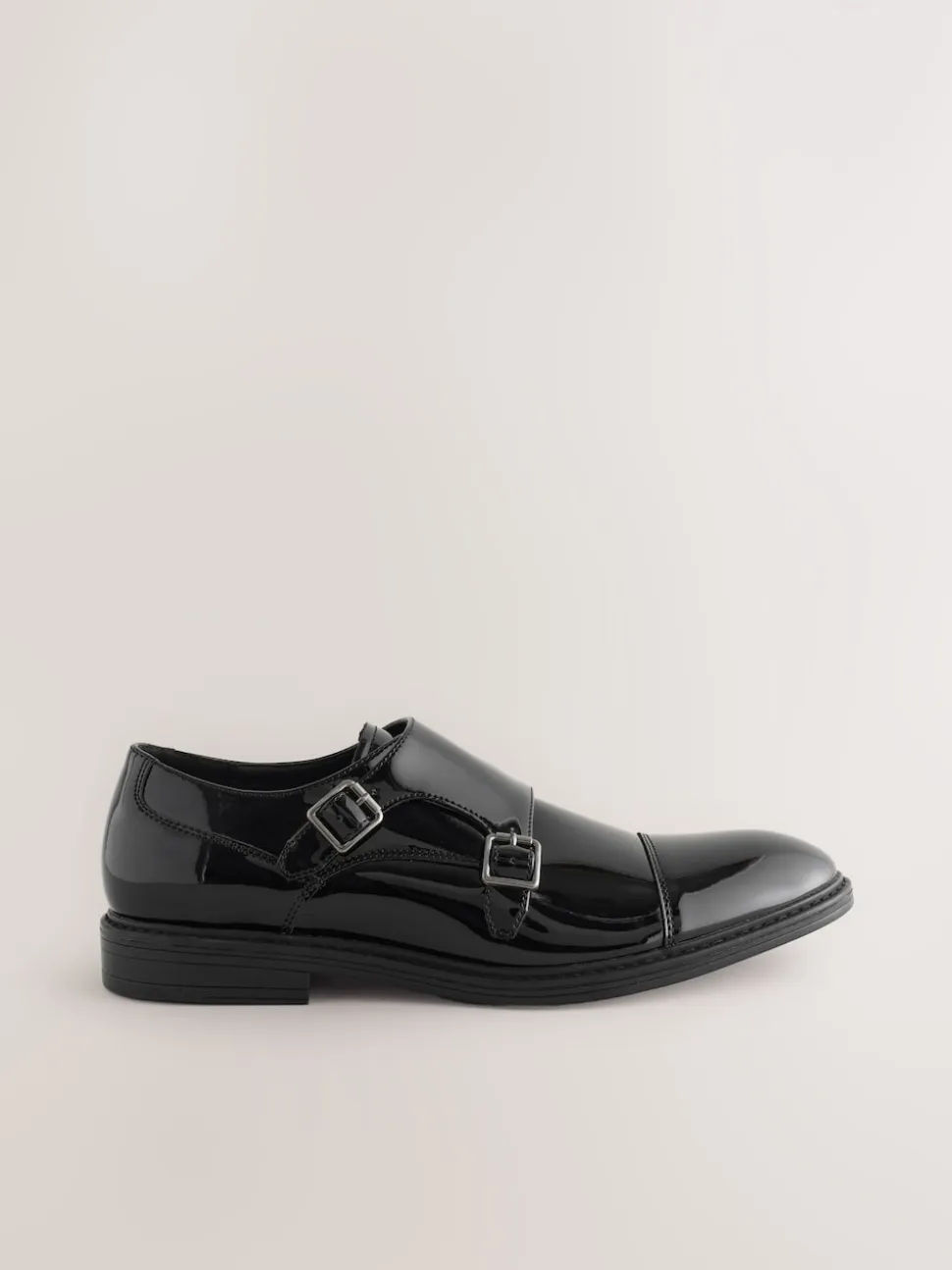 Black Patent Toecap Double Monk Shoes