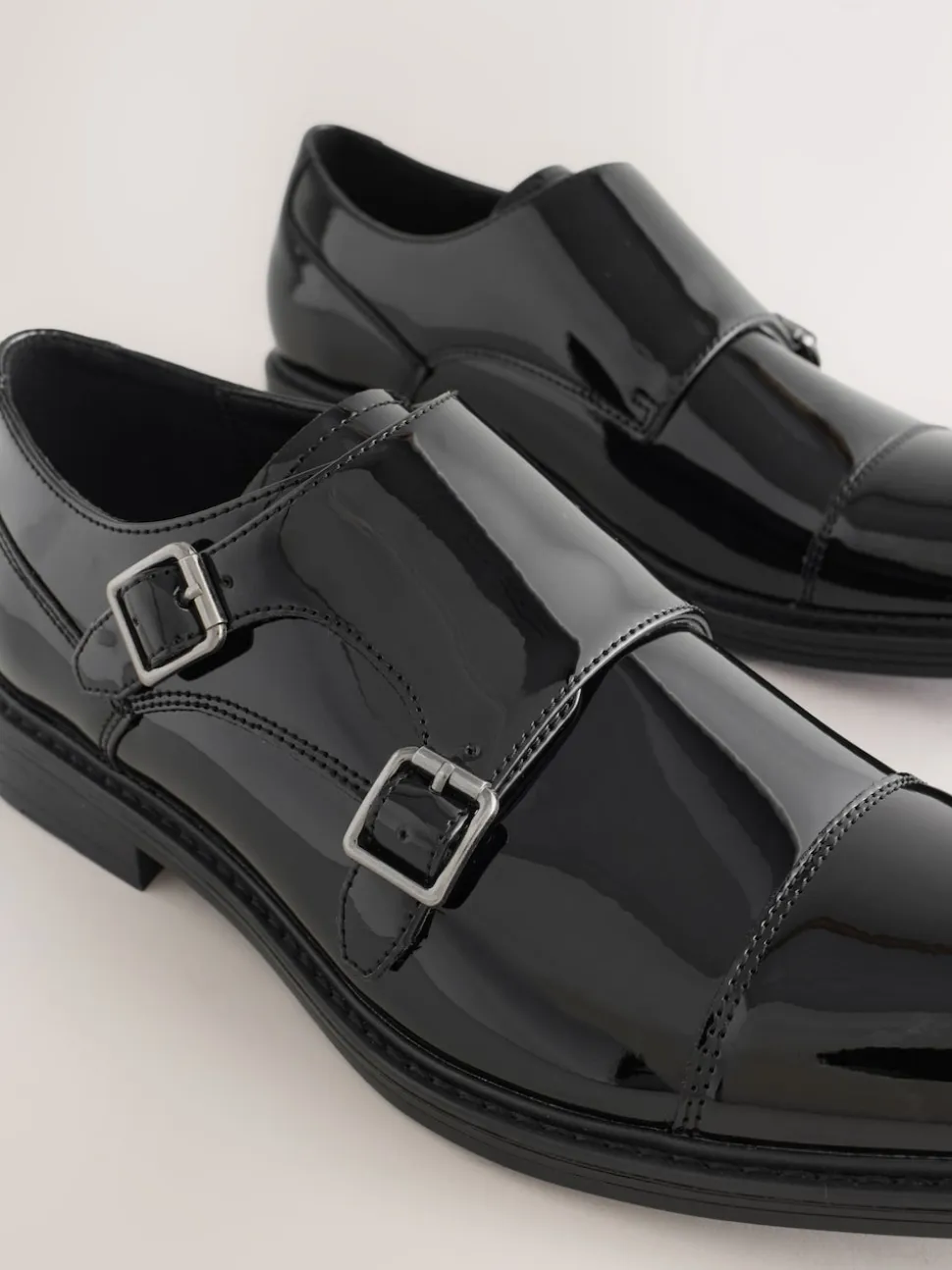 Black Patent Toecap Double Monk Shoes