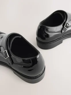 Black Patent Toecap Double Monk Shoes