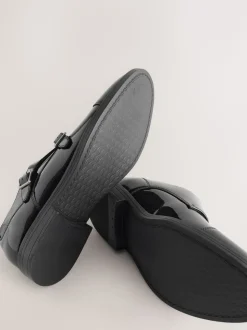 Black Patent Toecap Double Monk Shoes