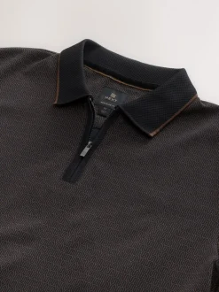 Black Pattern Quarter Zip Polo Shirt