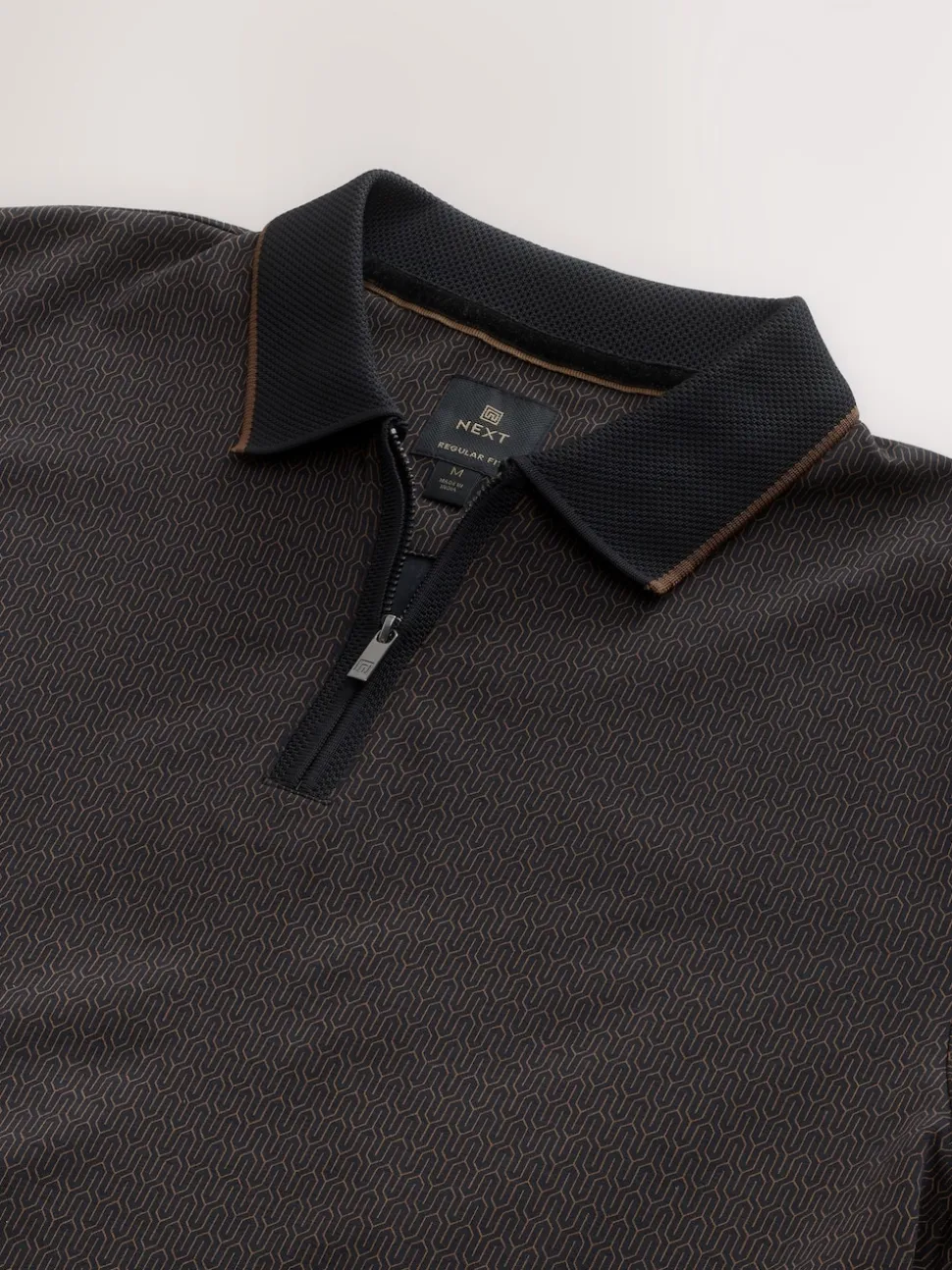 Black Pattern Quarter Zip Polo Shirt