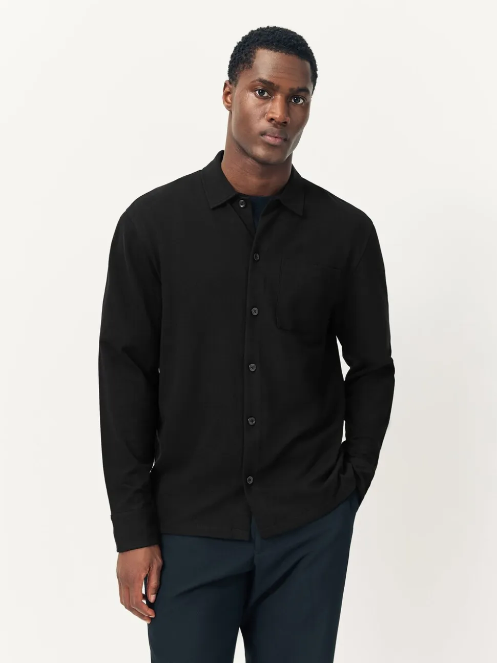 Black Pique Jersey Long Sleeve Over Shirt
