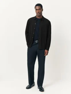 Black Pique Jersey Long Sleeve Over Shirt