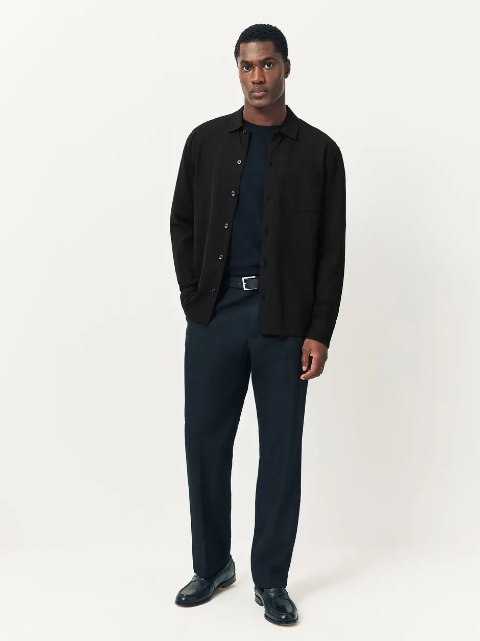 Black Pique Jersey Long Sleeve Over Shirt