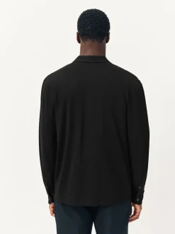 Black Pique Jersey Long Sleeve Over Shirt