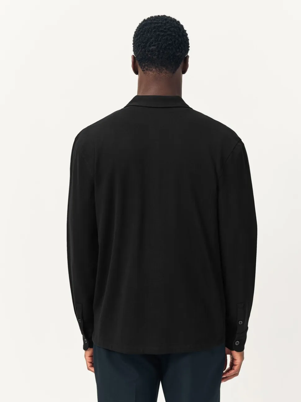 Black Pique Jersey Long Sleeve Over Shirt