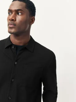 Black Pique Jersey Long Sleeve Over Shirt