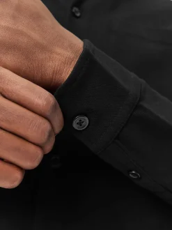 Black Pique Jersey Long Sleeve Over Shirt
