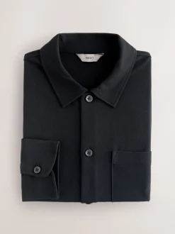 Black Pique Jersey Long Sleeve Over Shirt