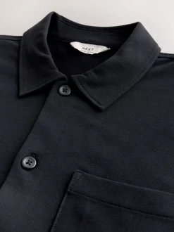 Black Pique Jersey Long Sleeve Over Shirt