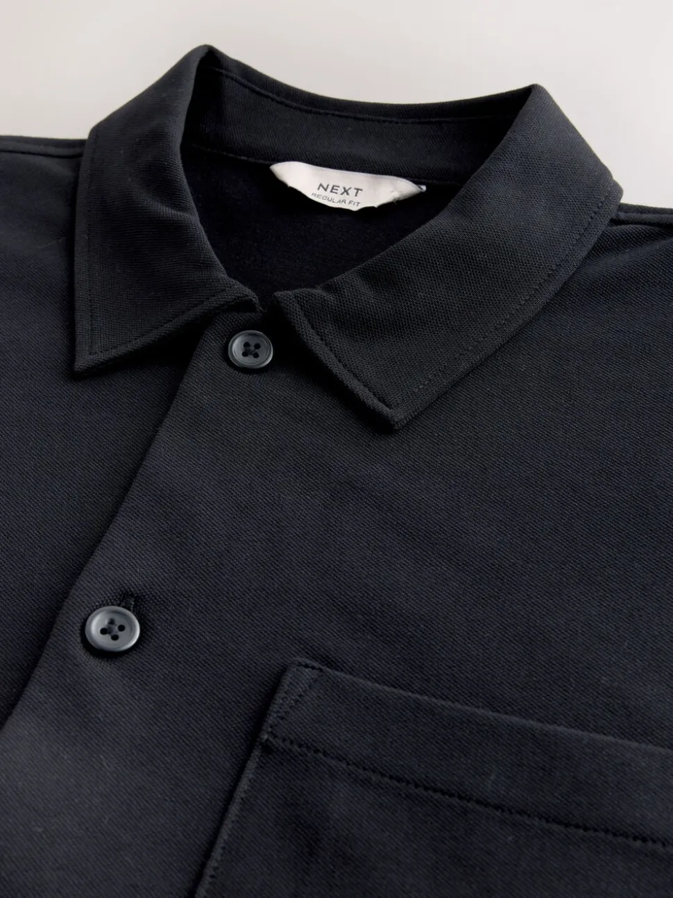 Black Pique Jersey Long Sleeve Over Shirt