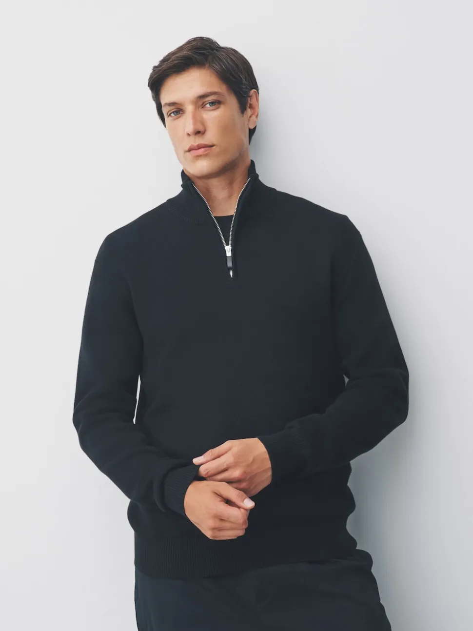 Black Plain N.Premium Regular Fit 100% Cotton Premium Quarter Zip Jumper