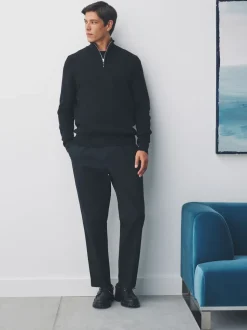 Black Plain N.Premium Regular Fit 100% Cotton Premium Quarter Zip Jumper