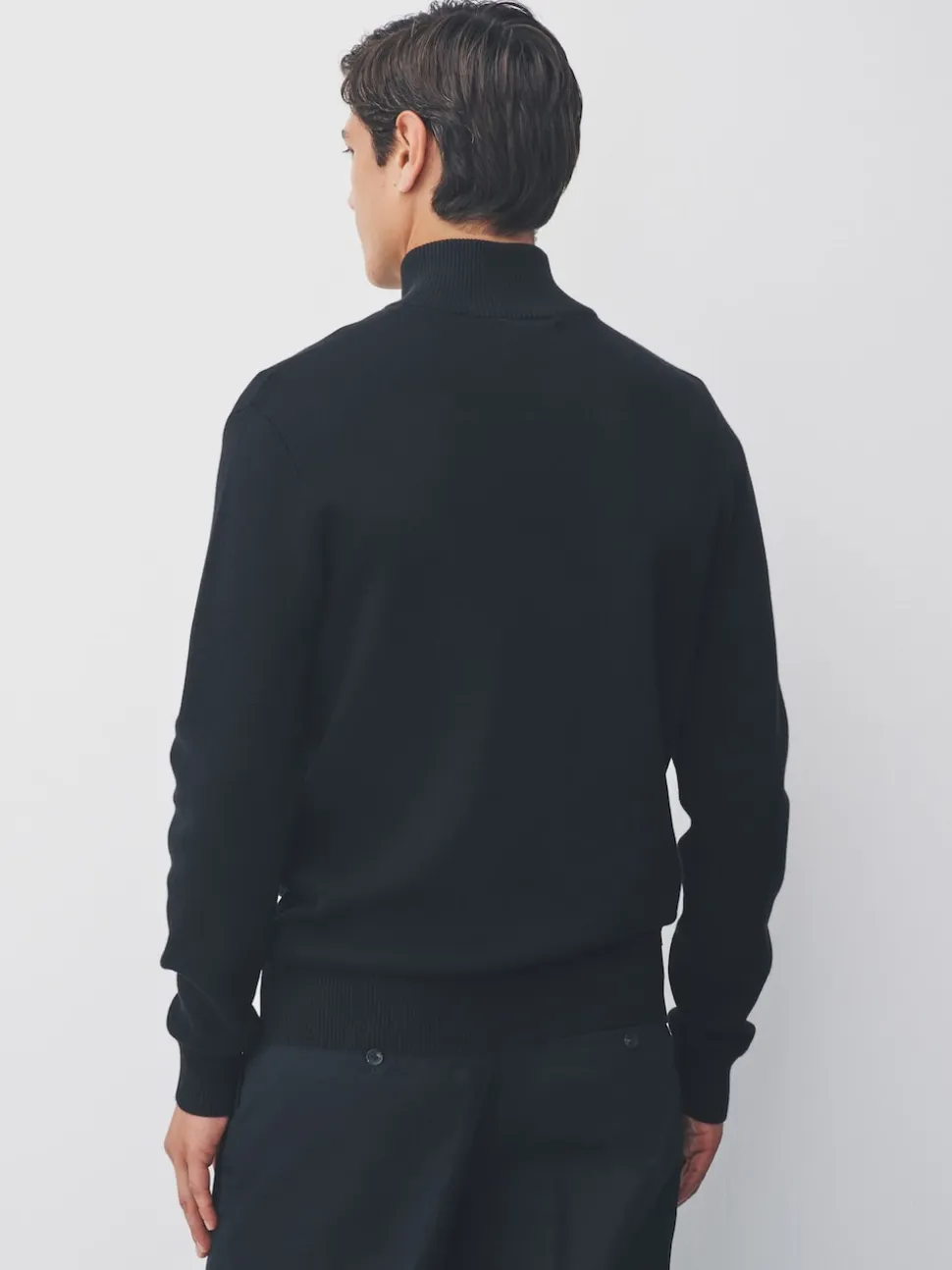 Black Plain N.Premium Regular Fit 100% Cotton Premium Quarter Zip Jumper