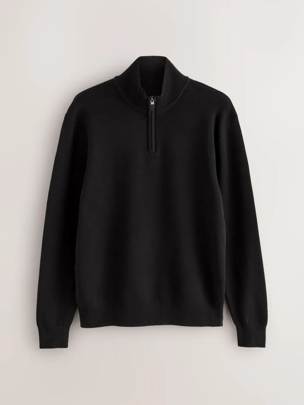 Black Plain N.Premium Regular Fit 100% Cotton Premium Quarter Zip Jumper
