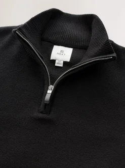 Black Plain N.Premium Regular Fit 100% Cotton Premium Quarter Zip Jumper