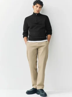 Black Plain N.Premium Slim Fit Premium Viscose Quarter Zip Neck Jumper