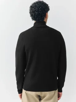 Black Plain N.Premium Slim Fit Premium Viscose Quarter Zip Neck Jumper
