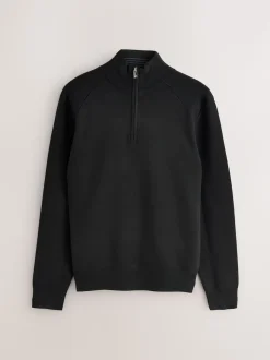 Black Plain N.Premium Slim Fit Premium Viscose Quarter Zip Neck Jumper