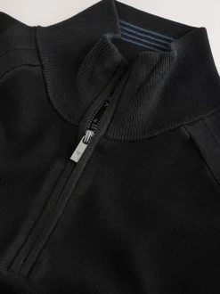 Black Plain N.Premium Slim Fit Premium Viscose Quarter Zip Neck Jumper
