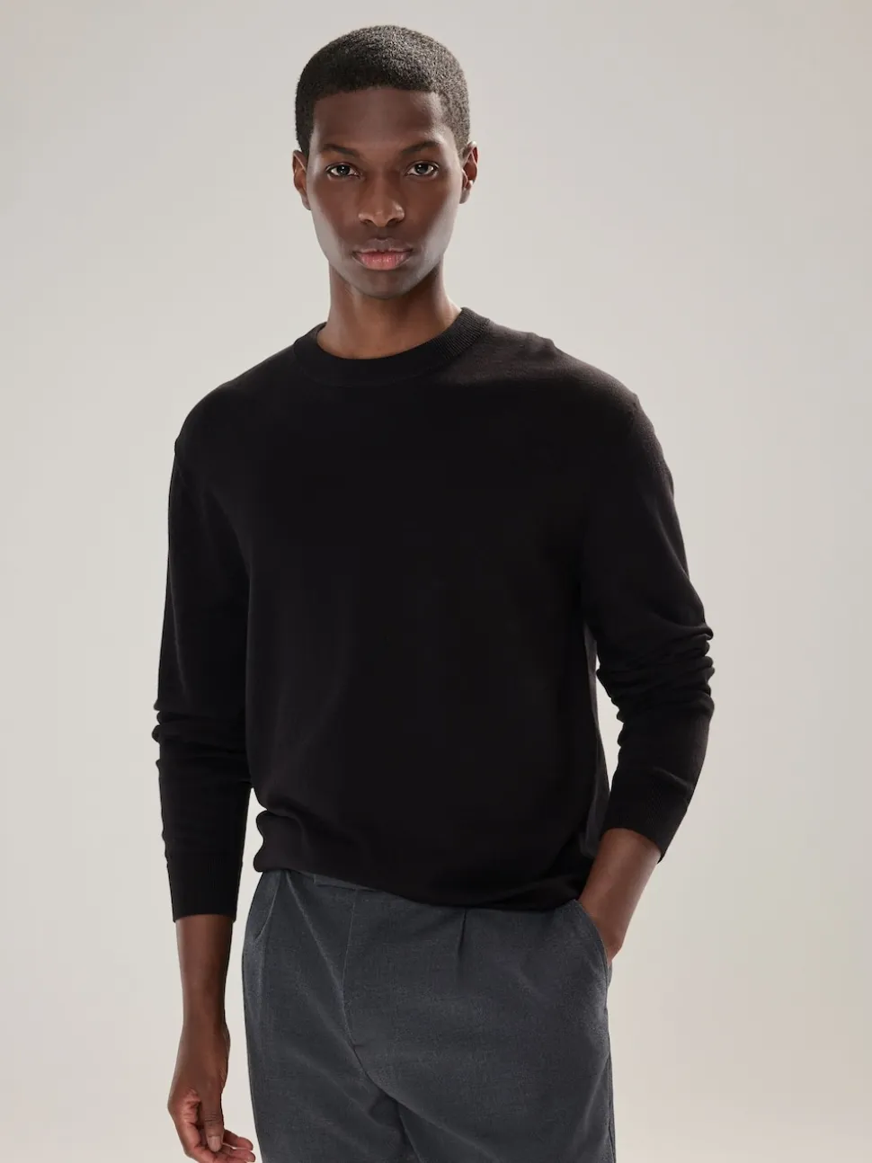 Black Plain Regular Fit Cotton Rich Crew Neck Jumper
