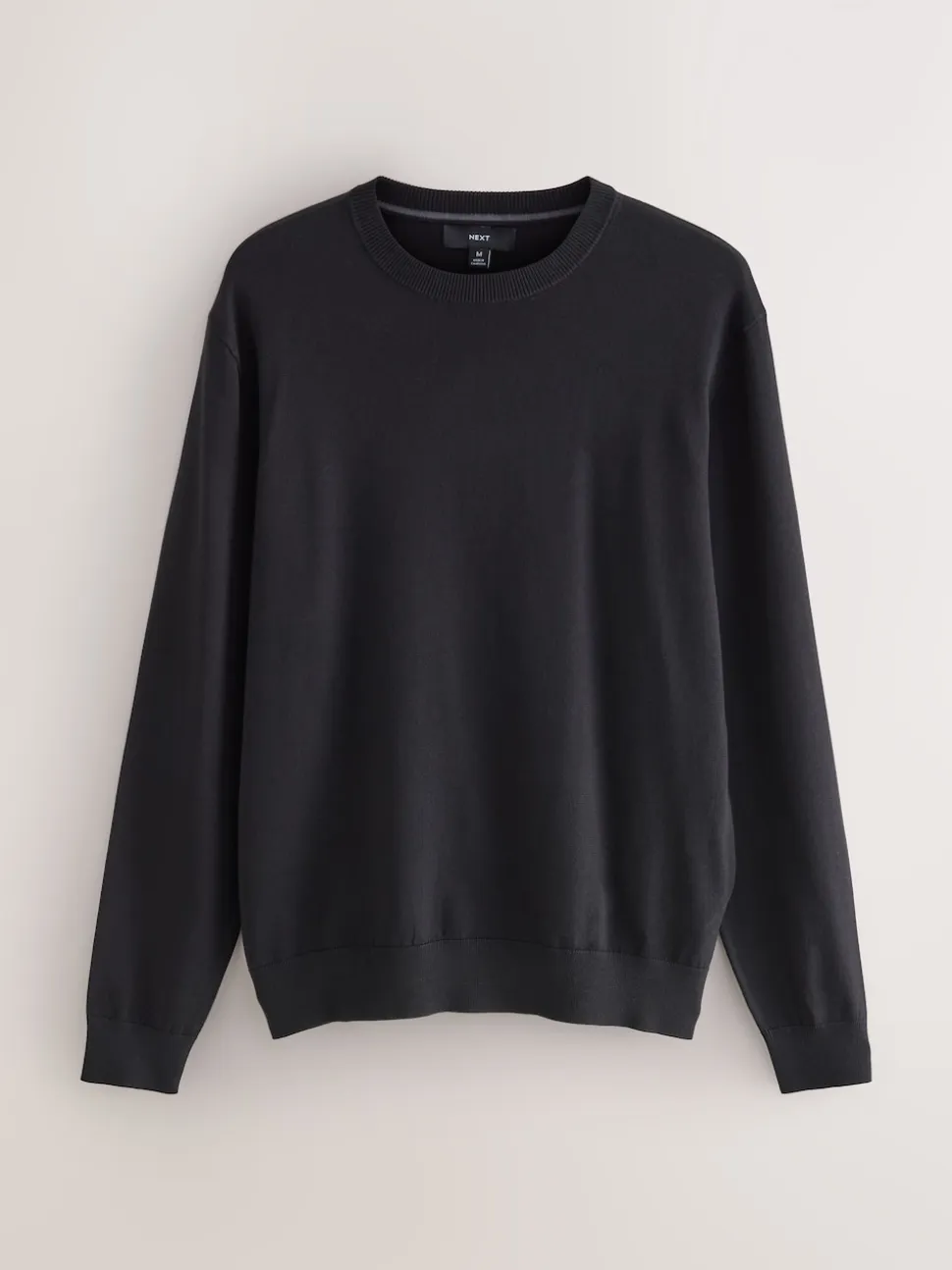 Black Plain Regular Fit Cotton Rich Crew Neck Jumper