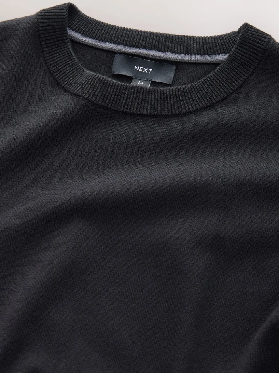 Black Plain Regular Fit Cotton Rich Crew Neck Jumper