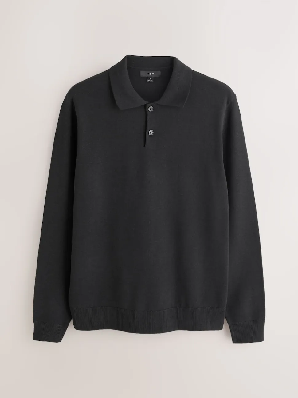 Black Plain Regular Fit Essential Long Sleeve Knitted Polo Shirt