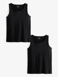 Black Pure 100% Cotton Layering Vests 2 Pack