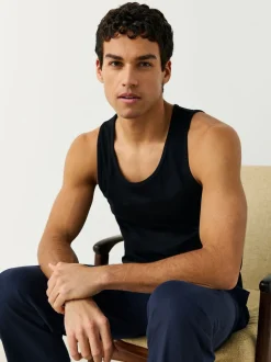 Black Pure 100% Cotton Layering Vests 2 Pack