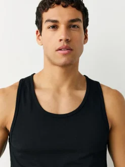 Black Pure 100% Cotton Layering Vests 2 Pack
