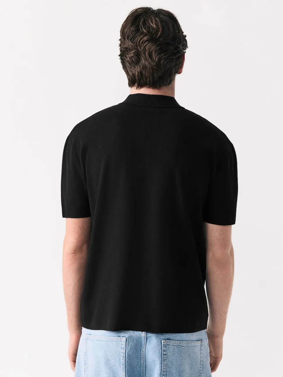 Black Quarter Zip N.Premium Relaxed Fit Mid Weight Short Sleeve Knit Polo Shirt