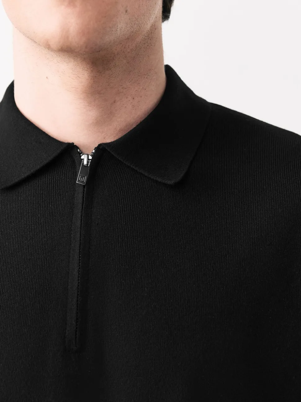 Black Quarter Zip N.Premium Relaxed Fit Mid Weight Short Sleeve Knit Polo Shirt
