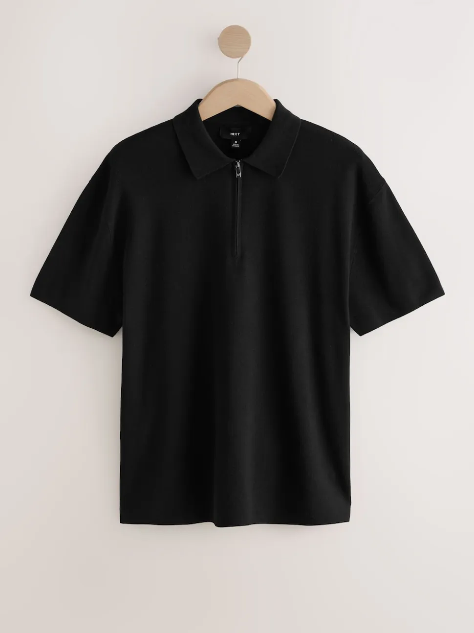Black Quarter Zip N.Premium Relaxed Fit Mid Weight Short Sleeve Knit Polo Shirt