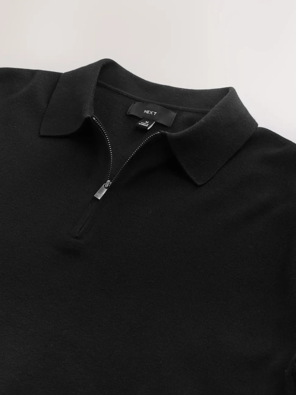 Black Quarter Zip N.Premium Relaxed Fit Mid Weight Short Sleeve Knit Polo Shirt