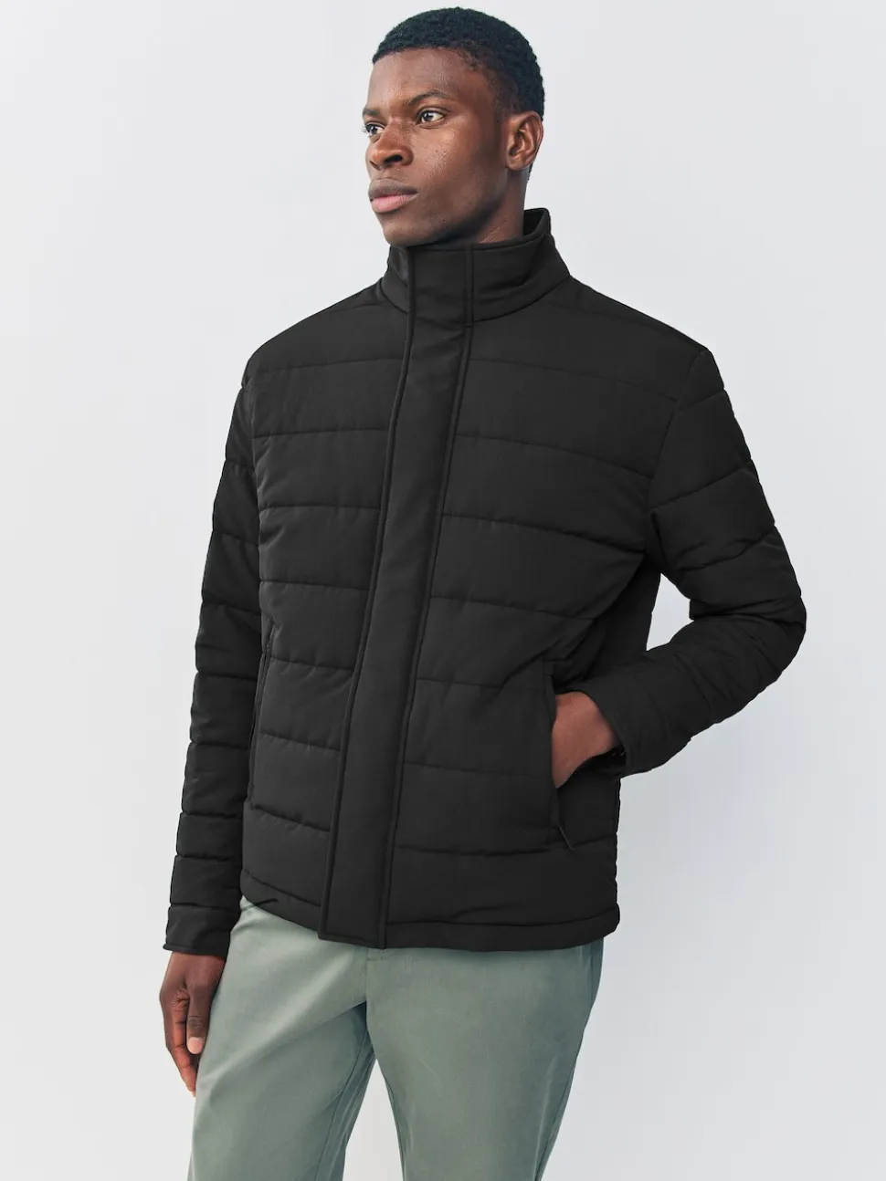 Black Quilted Shower Resistant Funnel Neck Jacket